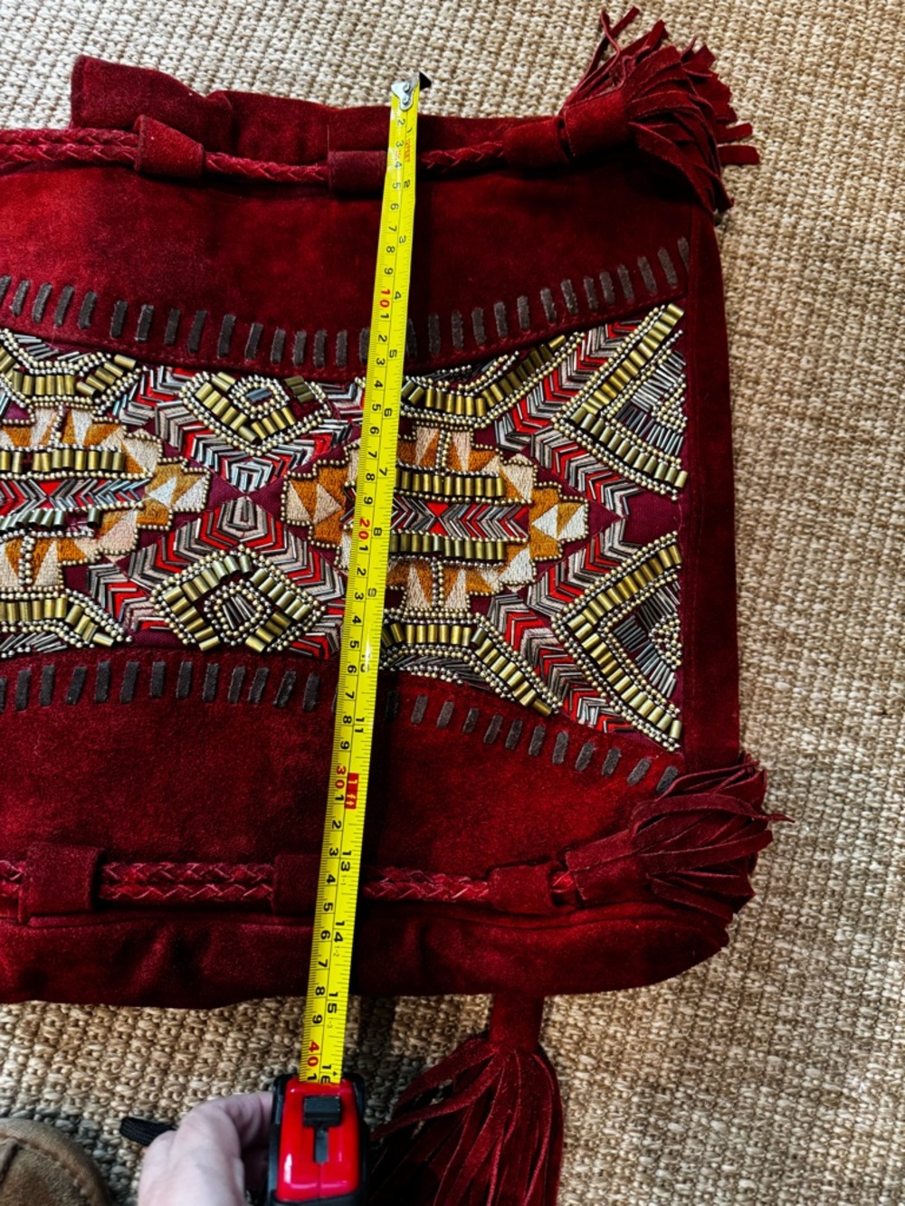 Anthropologie Red and Gold Embroidered Hobo Bag - Picture 7 of 9